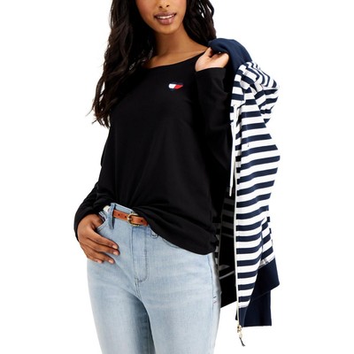

Женская черная футболка с круглым вырезом с логотипом Tommy Hilfiger, топ  BHFO 6548, Черный