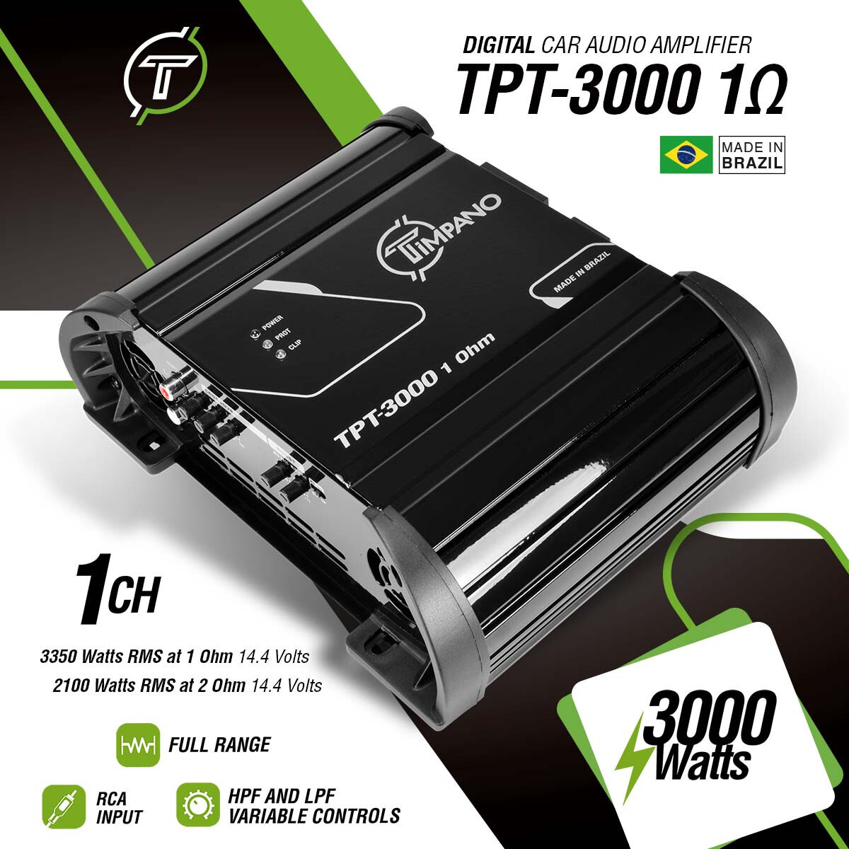 Timpano 3000 Watts Car Audio Amplifier Full Range TPT-3000 1 Ohm 3K Amp by PRV