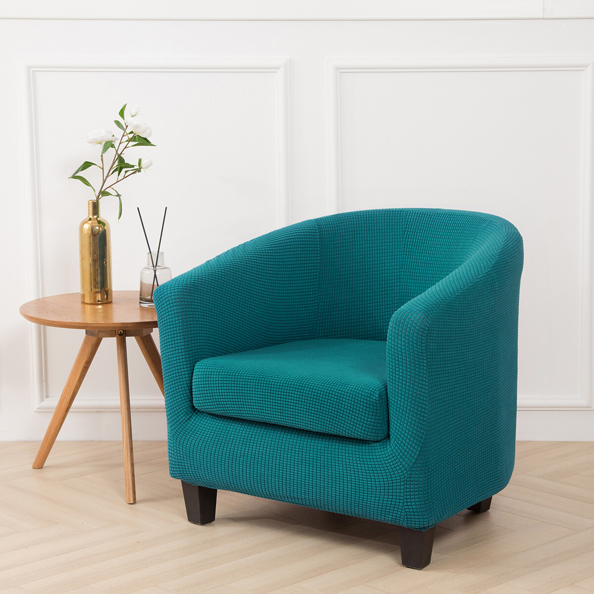 2 Pcs Kit Jacquard Tub Chair Slipcover Club Sofa Fitted Single Armchair Accent