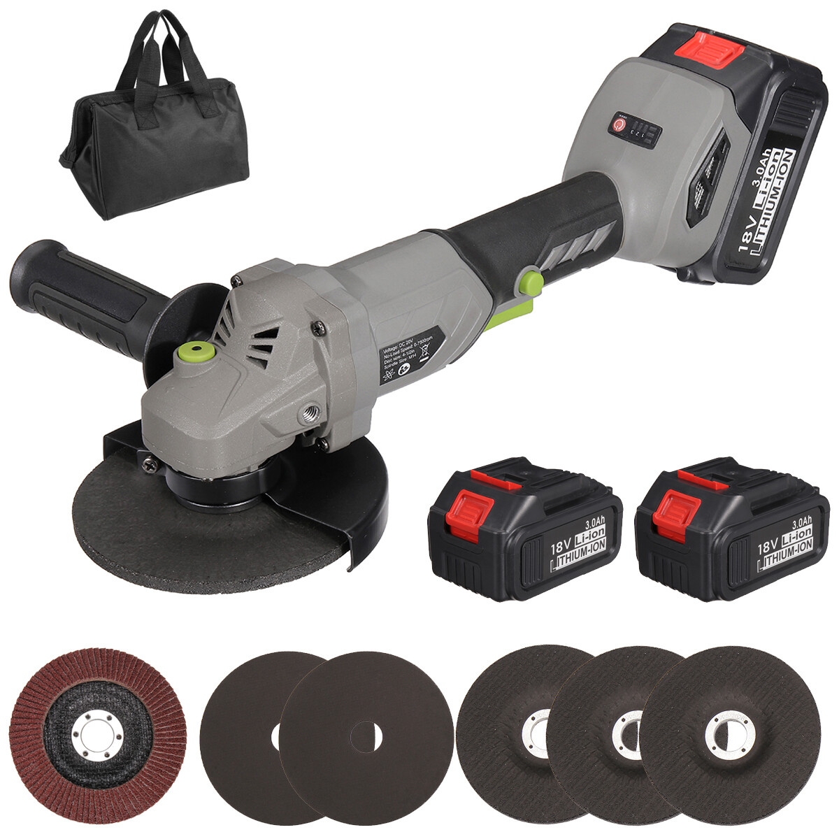 Brushless Angle Grinder Cordless Cutting Powerful Tool Wrench Discs +2 Batteries