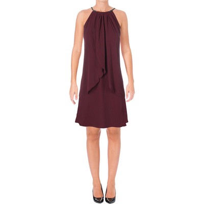 

Женское фиолетовое вечернее мини-коктейльное платье с лямкой на шее SL Fashions  BHFO 8190, Fig