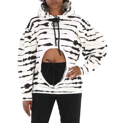 BURBERRY BURBERRY LADIES MONOCHROME CUT-OUT DETAIL WATERCOLOUR PRINT COTTON HOODIE, SIZE