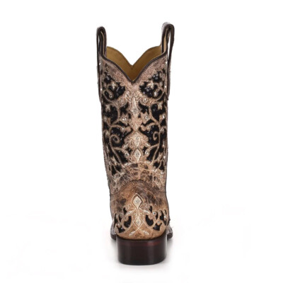 Pre-owned Corral Boots Corral Women's Brown Inlay And Flowered Embroidery And Studs Boot (a3648-ld)