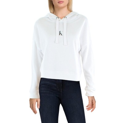 

Calvin Klein Jeans Женский белый укороченный удобный и уютный топ с капюшоном  BHFO 5011, White/black