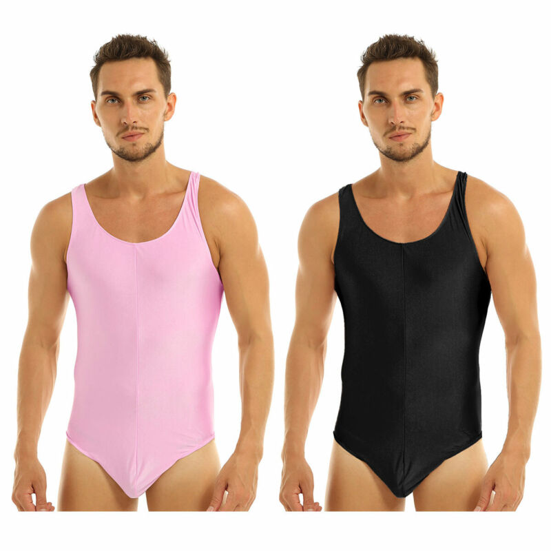 Mens One Piece Sleeveless Smooth Leotard Bodysuit Slim Swimsuit Bikini ...