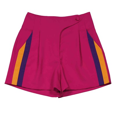 Pre-owned Moschino Fuchsia Side-band High-rise Wool Shorts In Red
