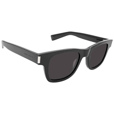 Pre-owned Saint Laurent Black Rectangular Unisex Sunglasses Sl 564 001 47 Sl 564 001 47 In Gray
