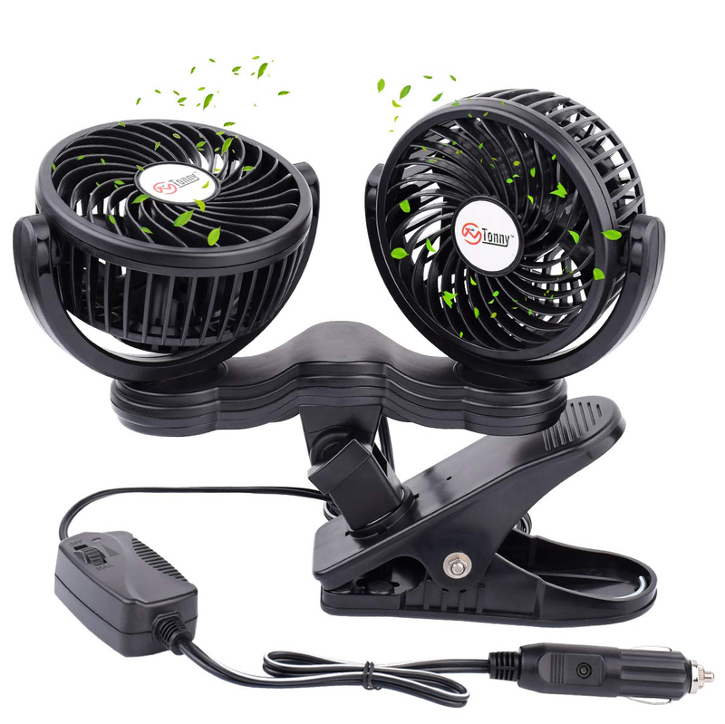 Car Clip Fan 12V Cooler Electric Air Cooling Truck Portable Conditioner Dual