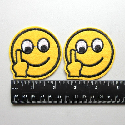 EMOJI FACE SMILEY FACE HAPPY FACE GIVING THE MIDDLE FINGER IRON ON PATCHES