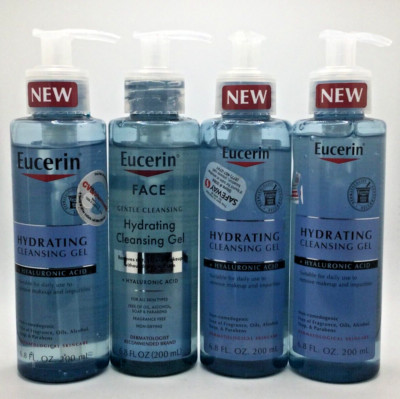 Eucerin Hydrating Cleansing Gel + Hyaluronic Acid, 6.8 Oz, Pack of 4!