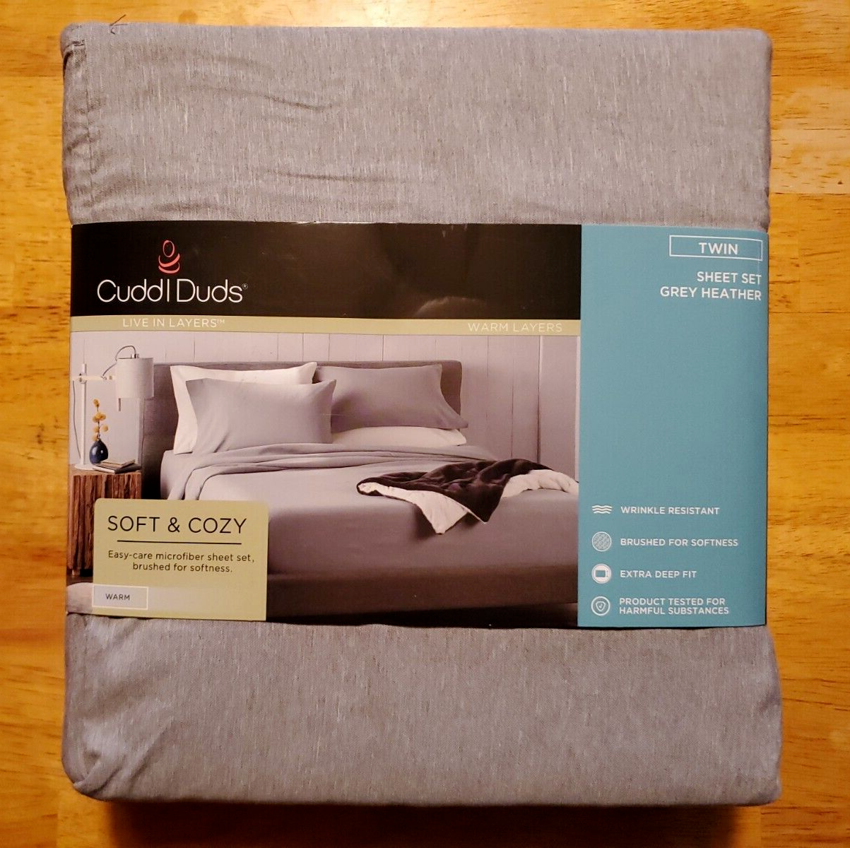 Cuddle Duds 3 Piece TWIN Soft Cozy Heather Gray Microfiber Sheet Set