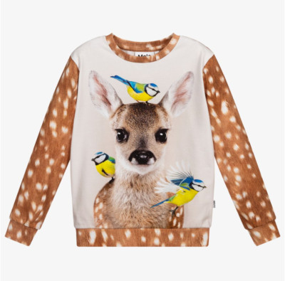 NWT $70  Molo shirt t-shirt girls 6-7Y 122 deer fawn bird top GORGEOUS! sweater