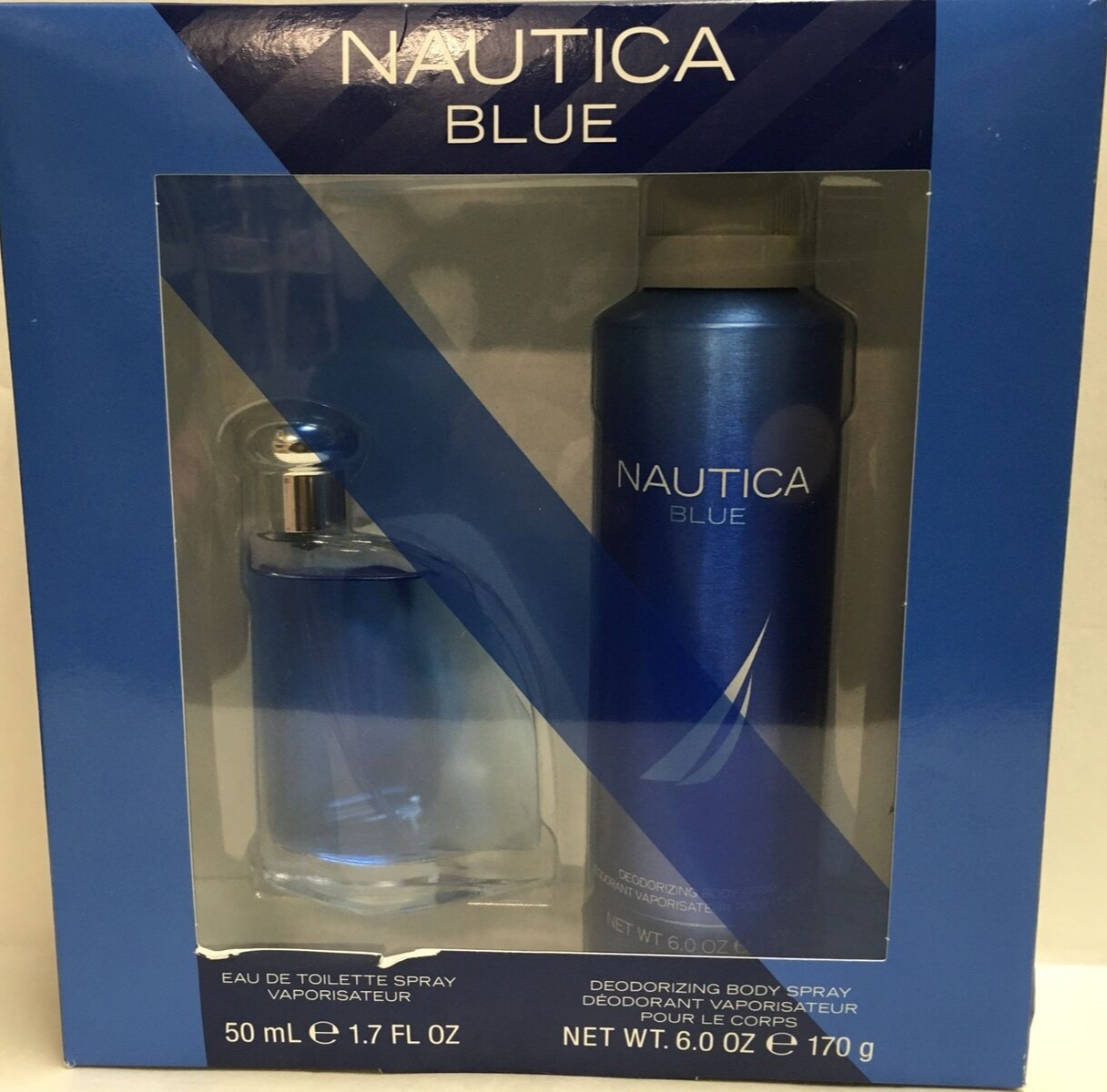 Nautica Blue Gift 2 PC Set EDT Spray 1.7 oz +  Deodorizing Body Spray 6.0 NIB