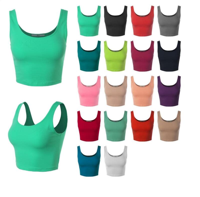 Fitted Cotton Scoop Neck Sleeveless Crop Tank Top