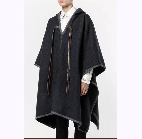 Men's Woolen Cape Poncho Tops Hooded Winter Japanese Coat