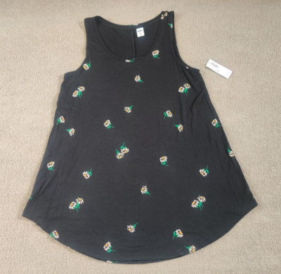 Old Navy Luxe Floral Summer Tank Top Womans XS Black Allover Sunflowers Stretch
