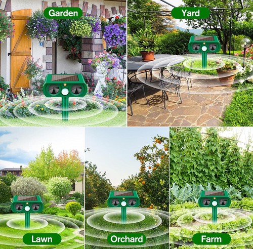 Solar Powered Ultrasonic Animal Repellent 110° Squirrel Repeller Outdoors Repell