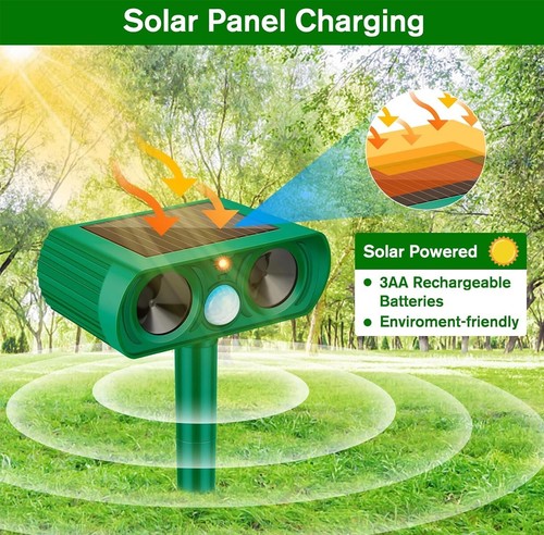 Solar Powered Ultrasonic Animal Repellent 110° Squirrel Repeller Outdoors Repell
