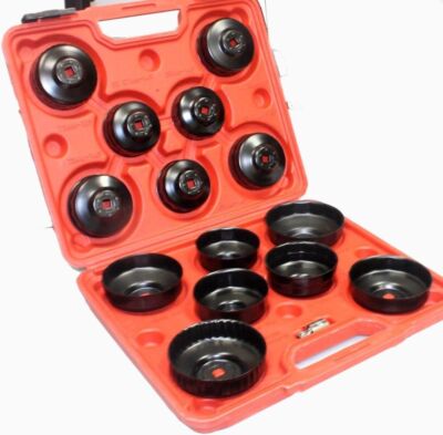 15Pcs Cup Type Oil Filter Cap Wrench Socket Removal Tool Set W/case 3/8'' Drive