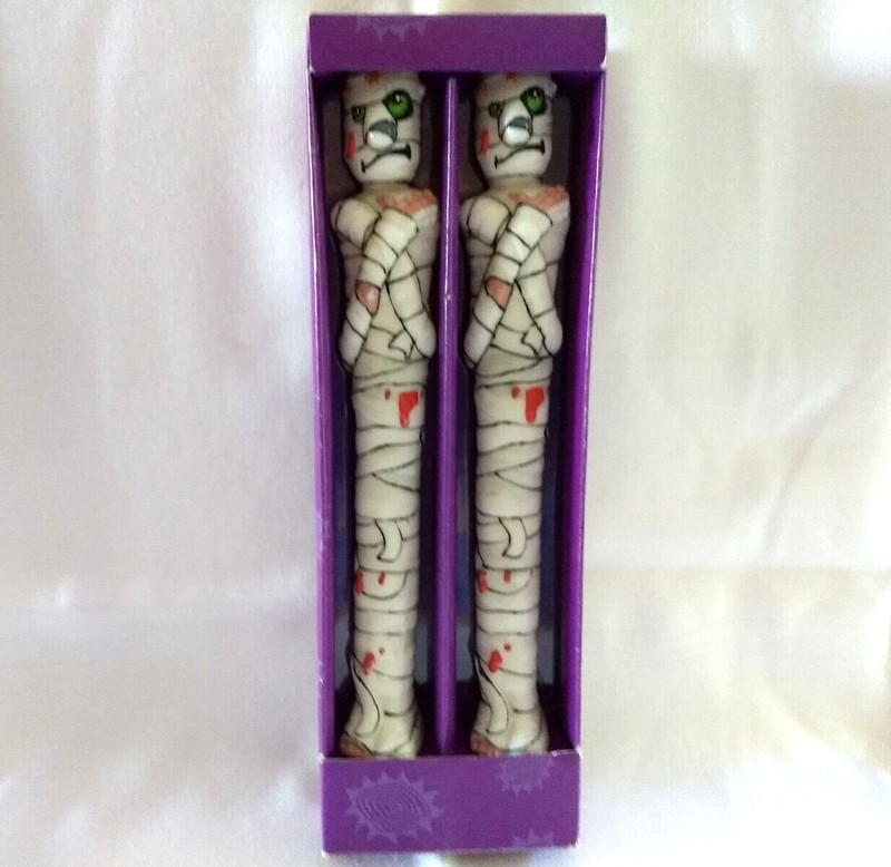 Russ HALLOWEEN Mummy Candles Pair 10.5" Holiday Taper Candles in