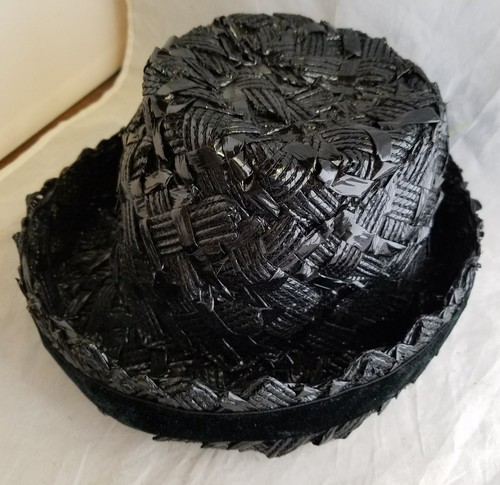 Vintage Black Womens Derby Bowler Hat Straw Weave 22