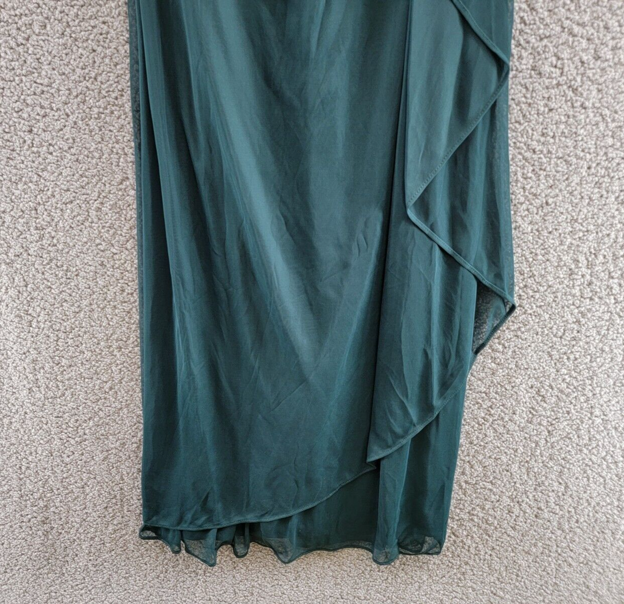 Betsy & Adam Lace-Top Waterfall-Detail Gown Women's 8 Pine Back Zip Closure - Picture 4 of 18