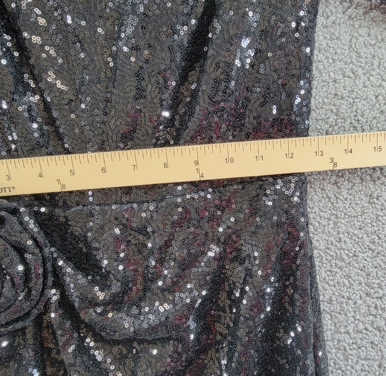 Aqua Sequined One Shoulder Evening Dress Women's 2 Black Round Neck Slit Zip - Picture 7 of 16