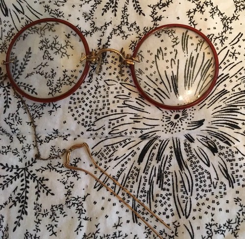 ANTIQUE Gold Filled PRINCE Nez Eyeglasses Bakelite Trim With Chain & Hair Pin