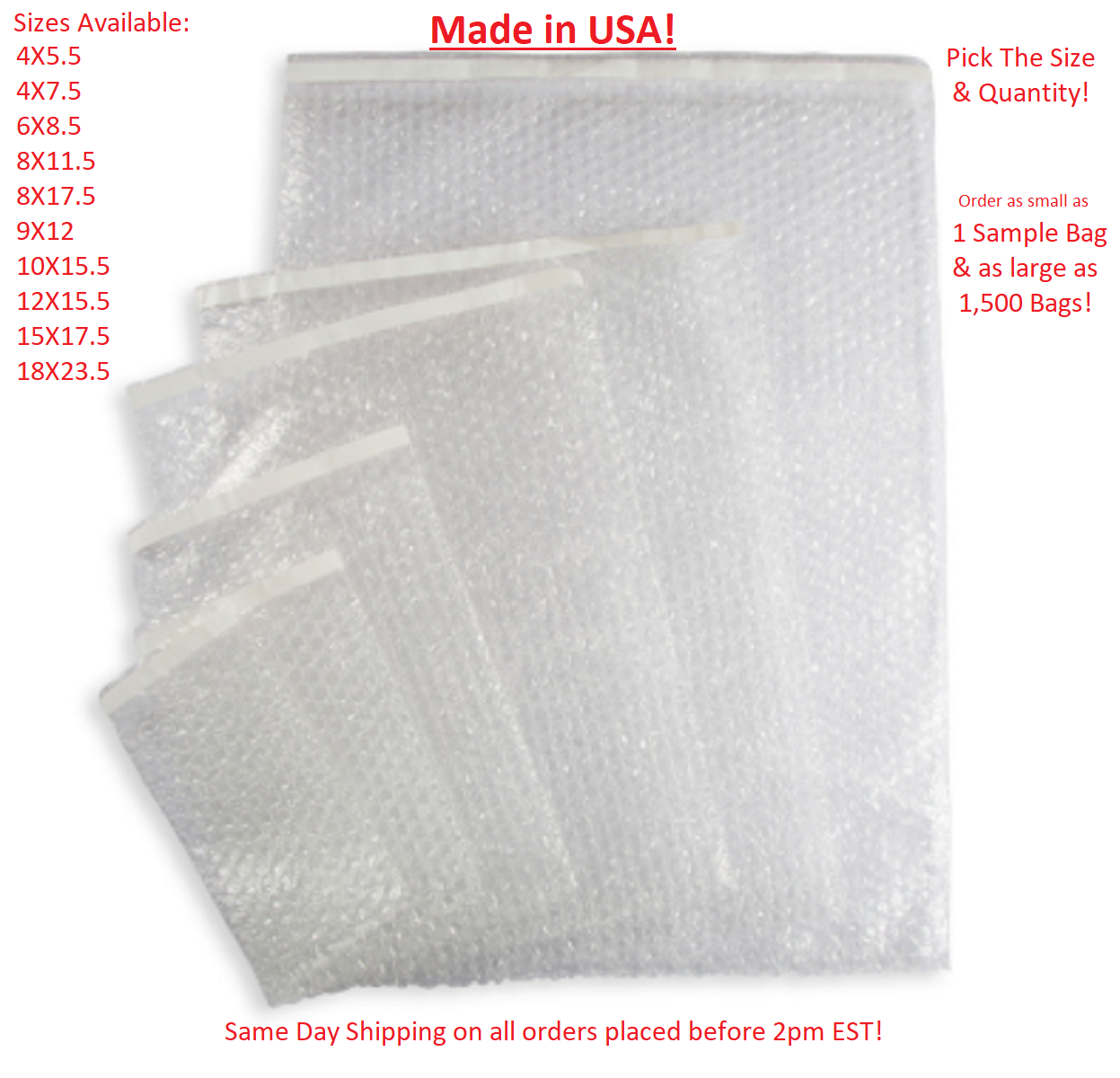 Bubble Out Bags Protective Wrap Pouches 4x5.5 4x7.5 6x8.5 8x11.5 9x12 12x15.5