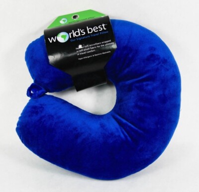 World's Best Feather Microfiber Plush Royal Blue Travel Airplane Neck Pillow