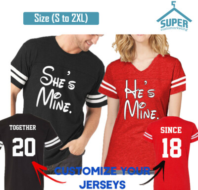Matching Couple TShirt LETTER He is Mine She Mine FOOTBALL JERSEY TOGETHER SINCE