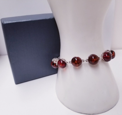 HSN Amber Extraordinaire Amber Ball Sterling Silver Line Bracelet