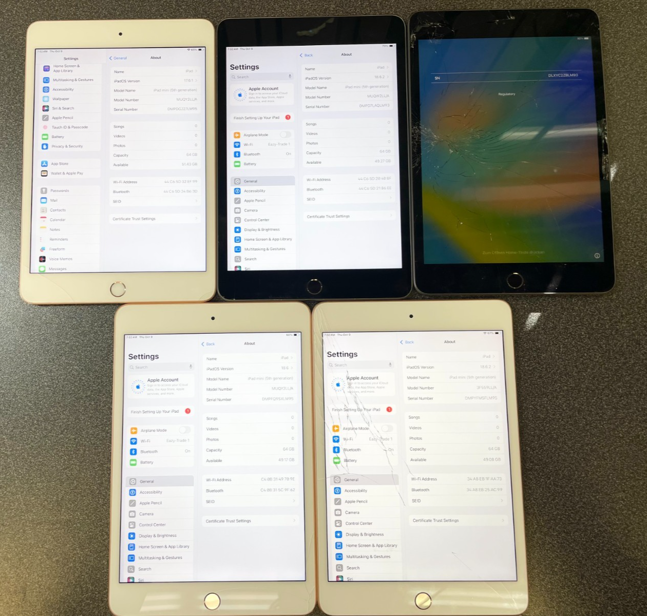 5 x Apple iPad Mini 5th Gen 64GB, 7.9 in - Cracked | eBay