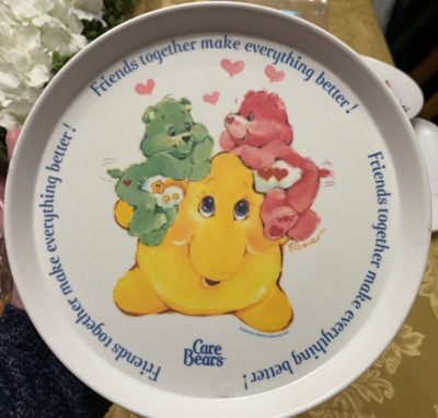 VINTAGE CARE BEARS MELAMINE PLASTIC PLATE DISH 8'' SILITE 1983 AMERICAN GREETINGS