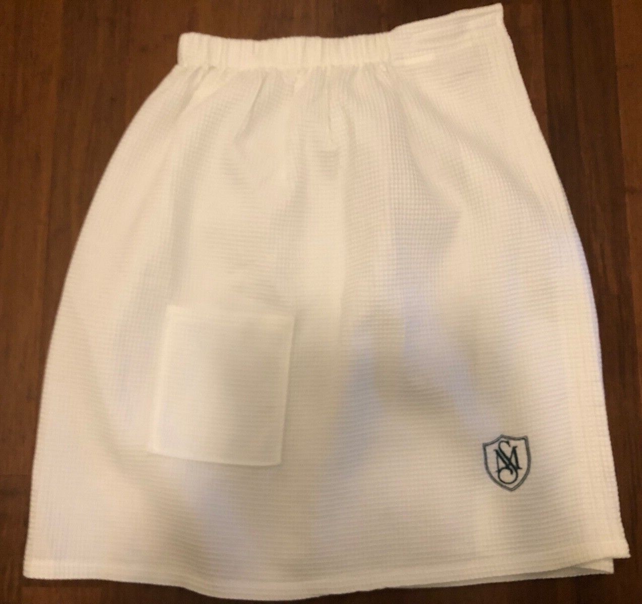 Mirko adjustable spa Bath towel Wrap Waffle Knit White MS monogram Size XL