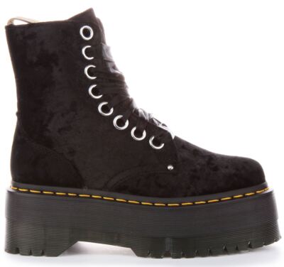 Pre-owned Dr. Martens Dr Martens Vegan Jadon Max Crushed Velvet Platform Womens Boot Black Us 4 - 9