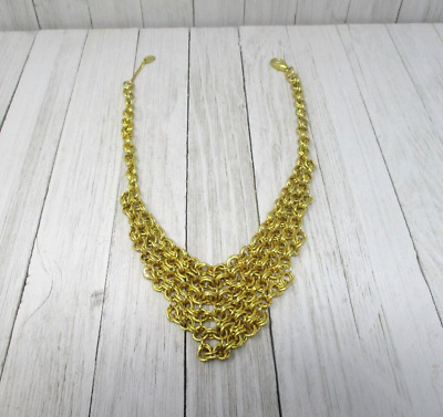 Amrita Singh Gold Tone Double Chain Link Bib Statement Necklace 17''