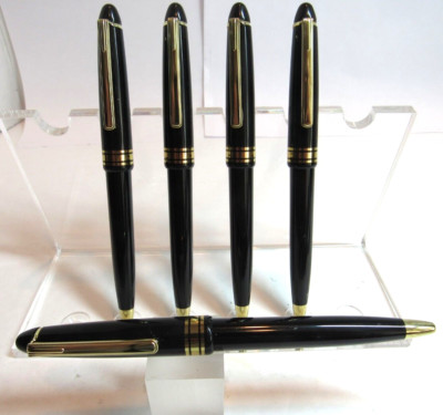 LOT OF 5 Black/ Gold Trim Terzetti ''The 163'' Ballpoint Pen-Click top/lightweight
