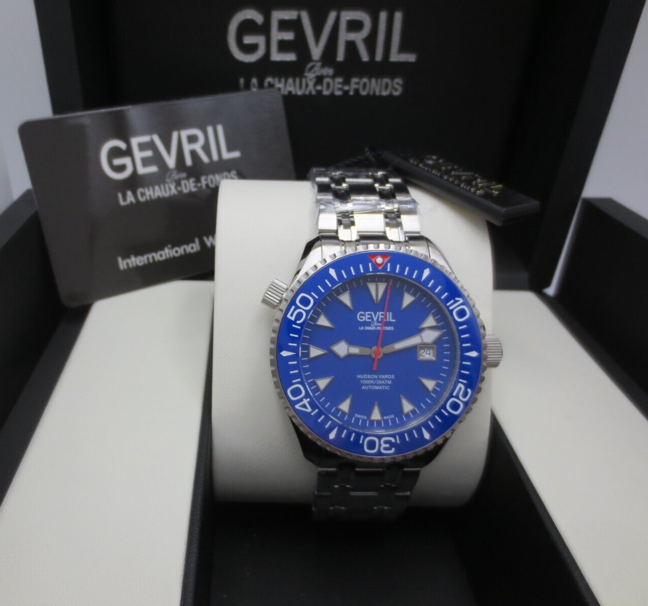 GEVRIL GEVRIL MEN'S 48801 HUDSON YARDS DIVER SWISS AUTOMATIC SW200 CERAMIC BEZEL WATCH