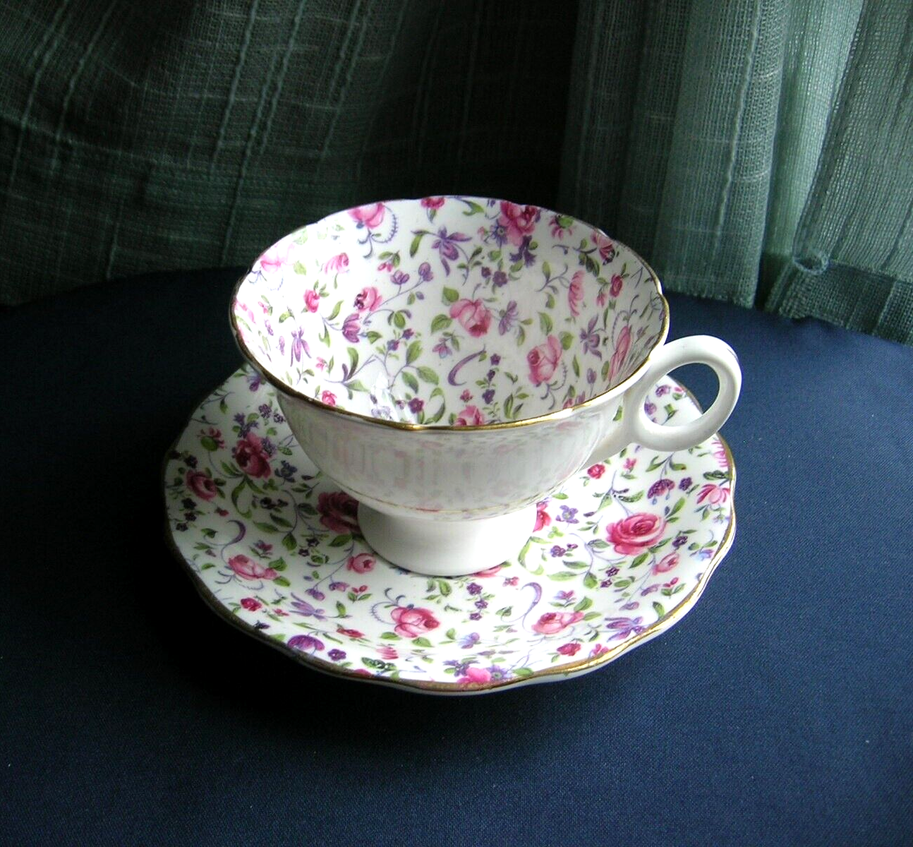 Vintage Radfords Bone China Cup and Saucer Briar Rose Footed