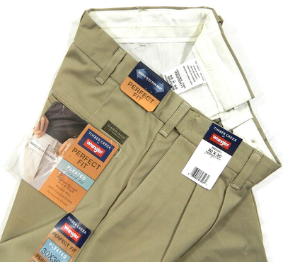 NEW Wrangler Timber Creek Perfect Fit Khaki Pants Tag & measured Size 30x30