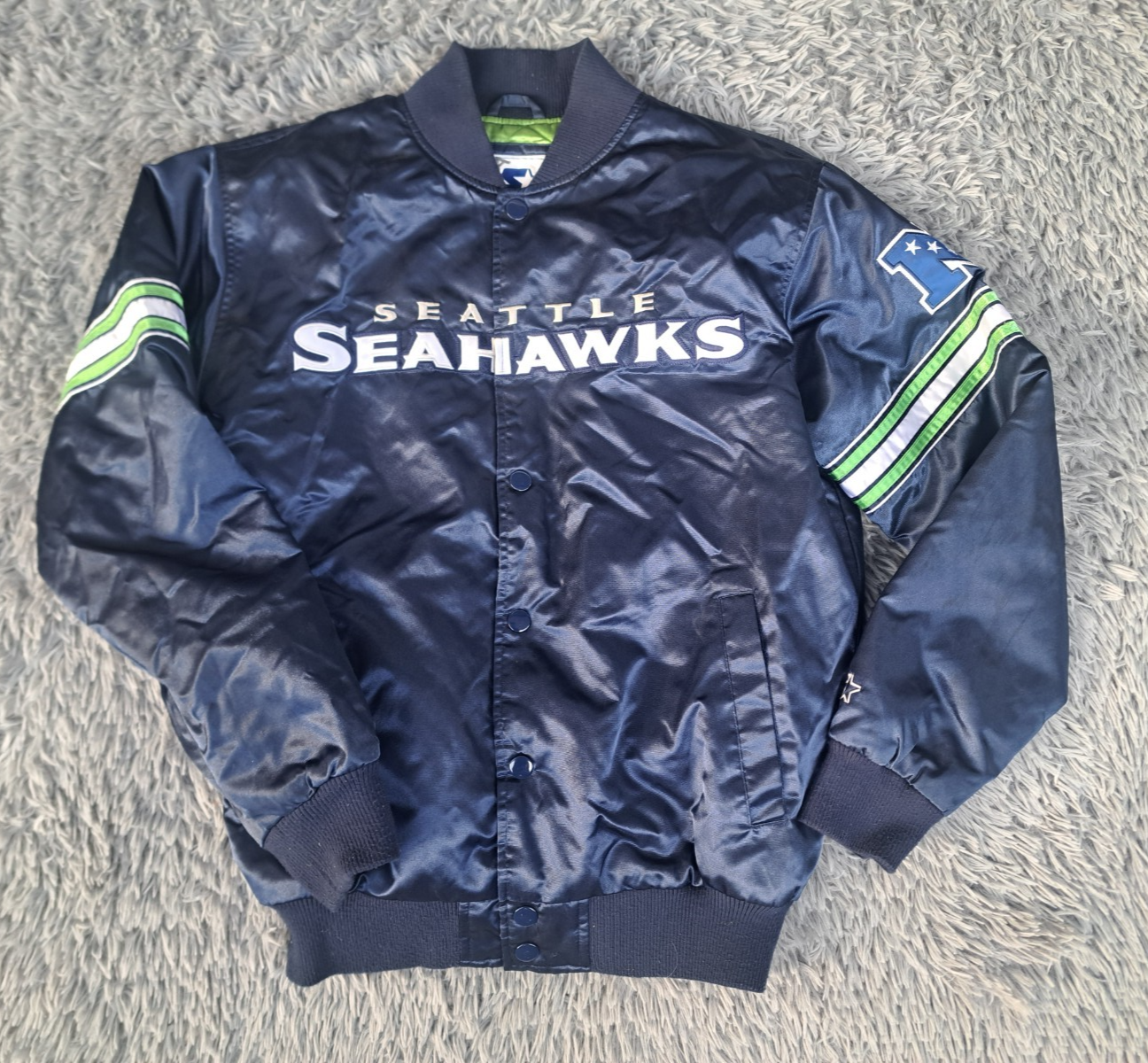 Seattle Seahawks Starter Jacket Mens Medium Blue Full Snap NFL NFC