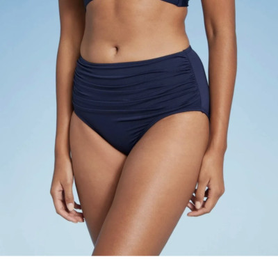 Kona Sol Women XS (0-2) Shirred High Waist NAVY Full Coverage Bikini Bottom NWT