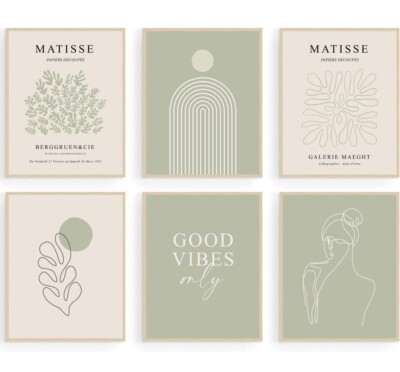 Sage Green Matisse Wall Art Prints, Abstract Matisse Wall Art 