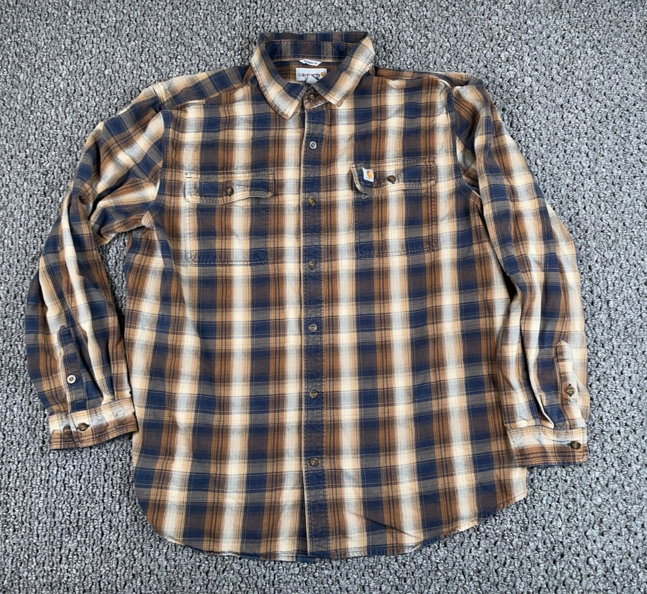 Carhartt Flannel Shirt Adult XL Brown Blue Shadow Plaid Carhartt Flannel Shirt Adult XL Brown Blue Shadow Plaid