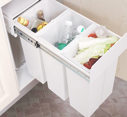 Küchen Einbau-Mülleimer Mülltrennung System 3x10L Volumen Abfallsammler Eimer