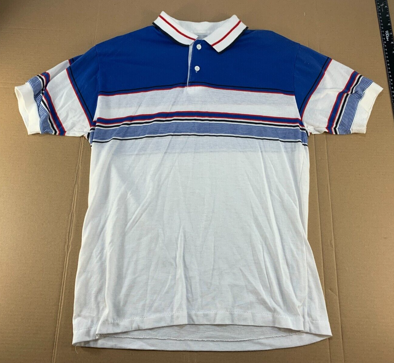 Vintage 70s 80s Stripe Atomic Mod Tennis Polo Shirt Mens Surf Prep