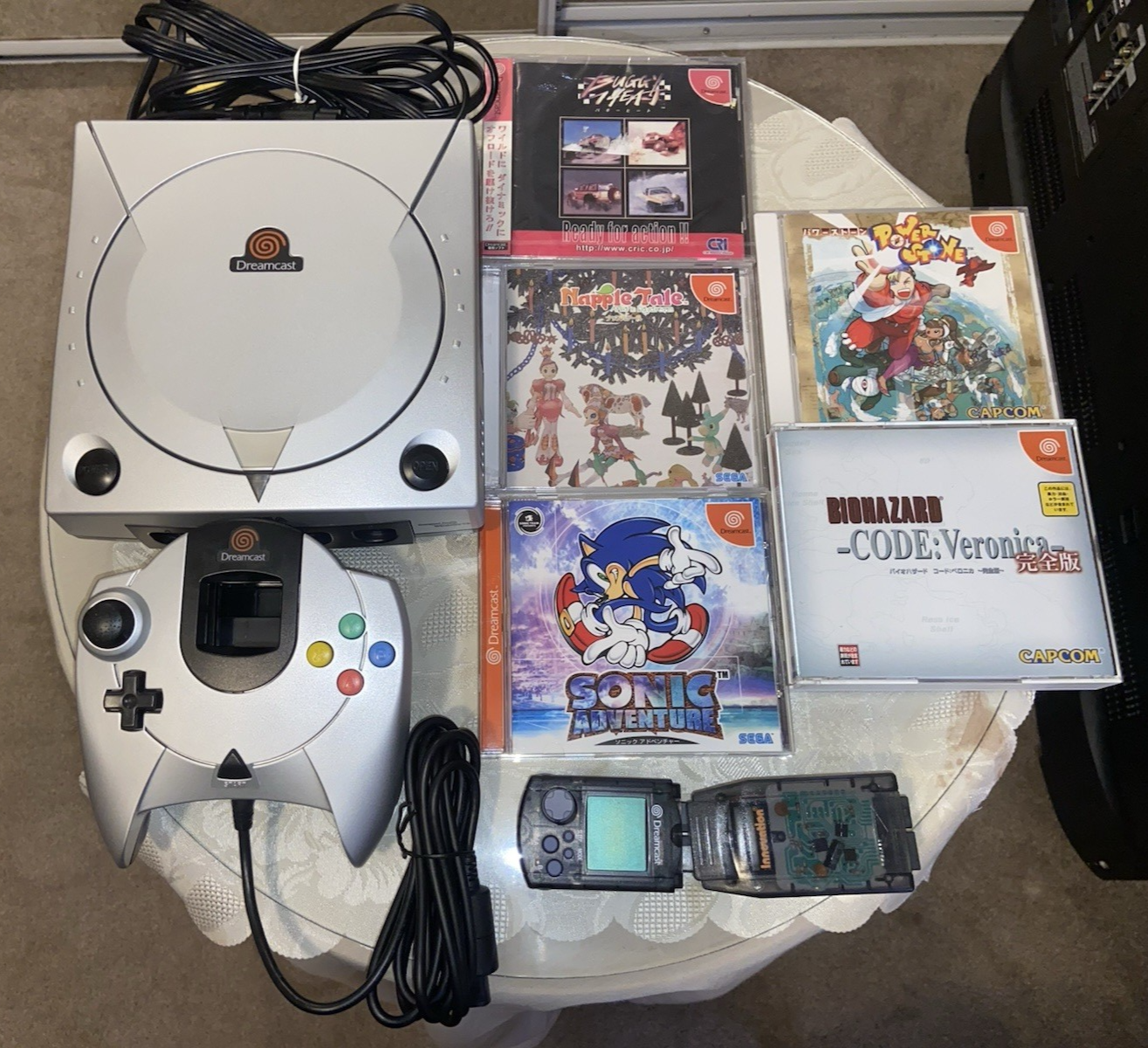 Dreamcast本体…＆付属品 Region-free Dreamcast set with official clear black top case