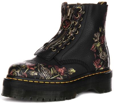 Pre-owned Dr. Martens Dr Martens Lace Up Sinclair Roses Heeled Womens Boots Black Flower Us 5 - 9