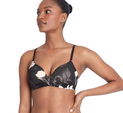 Auden Size 32C The Bliss Black Midnight Floral Lightly Lined No Wire T-Shirt Bra